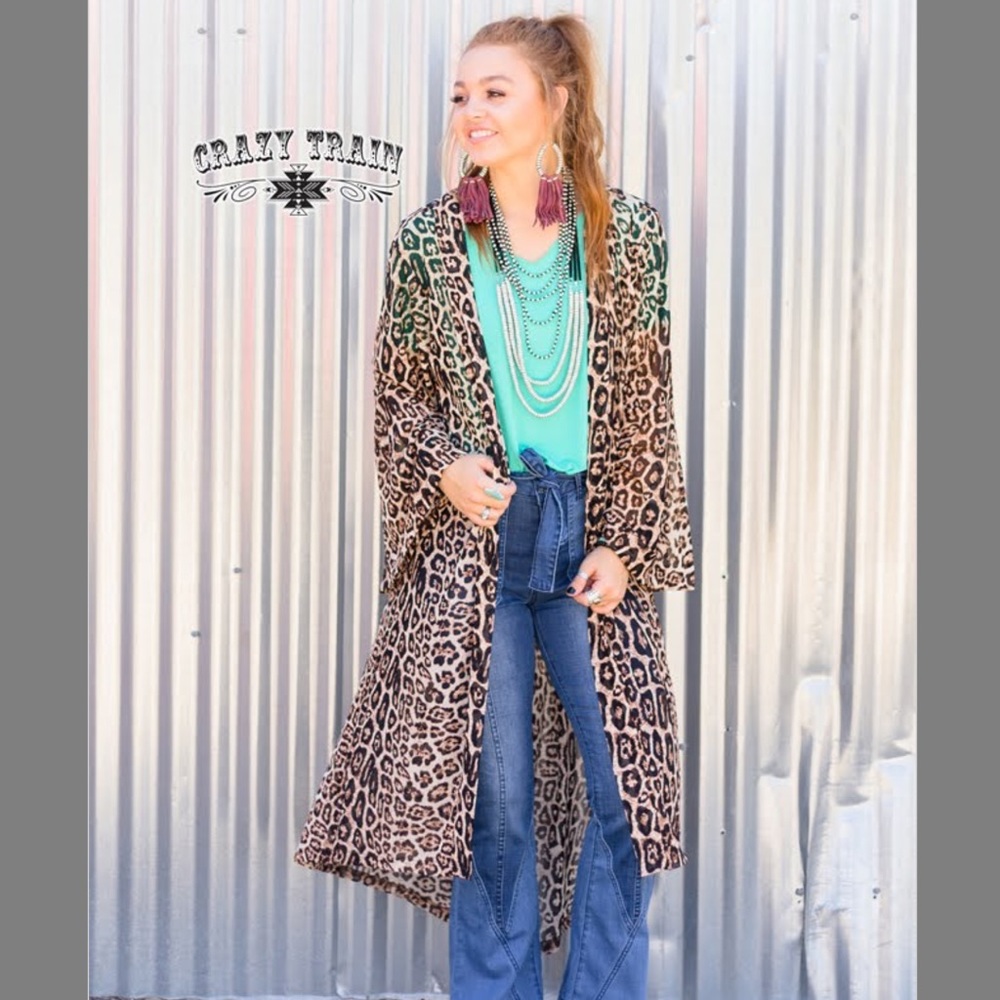 Crazy Train La Vida Leopard Bell Sleeve Duster - Picture 2 of 5